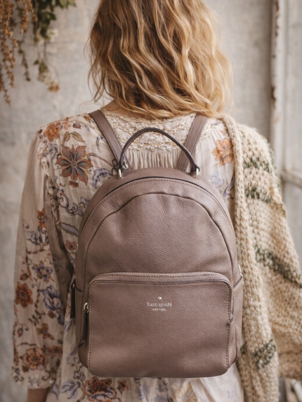 kate spade Pebbled Taupe Leather Backpack